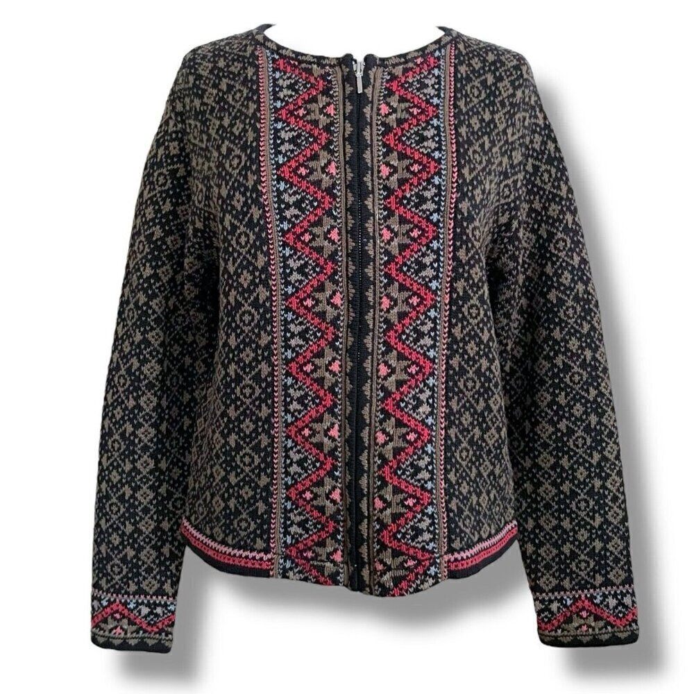 Nomadic Traders Womens Cardigan Sz Medium Full Zip Nordic Pattern Knit Sweater